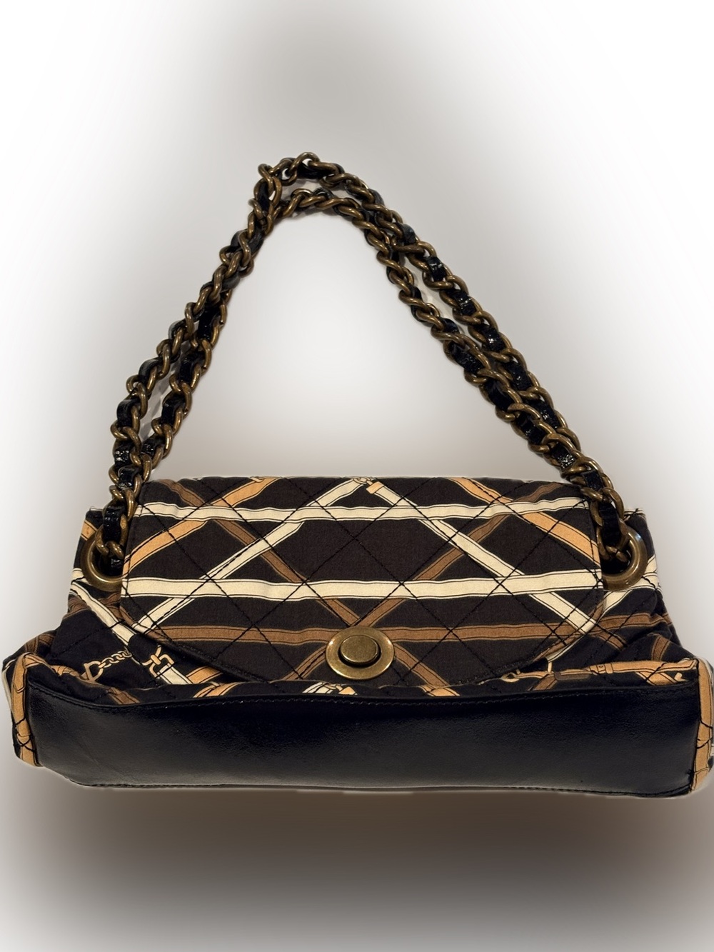 Vintage Talbots Quilted Harness Tack Chain Flap Shoulder Bag